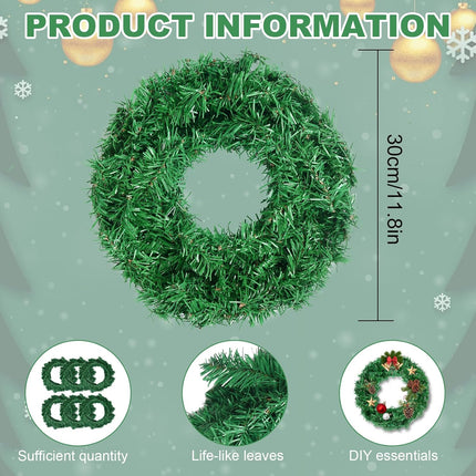 Christmas Wreaths for Front Door Outside, Wreaths for Christmas Decorations,12" Canadian Artificial Pine Christmas Wreath for Christmas Day Party,Unlit Wreaths for All Seasons (2, Green 12")