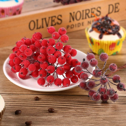Tatuo 400 Pieces Artificial Frosted Holly Berries Fake 12 mm Mini Christmas Fruit Berry Flower Decor (Red and Dark Red)