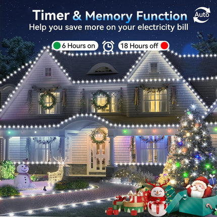 Hezbjiti 300LED 108FT Christmas Lights Outdoor, 8 Modes Fairy Lights with Timer and Dimmable IP44 Waterproof Plug in LED String Lights for Xmas House Yard Fence Tree Decorations (Cold White)