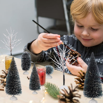 20 Pieces Mini Christmas Tree Snow Covered Branch Village Tree Artificial Christmas Village Displays Tree with Christmas Lamp Post Lantern for Christmas Winter House Holiday Decor