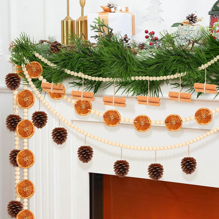 3 Pcs 15 ft Christmas Garland Dried Orange Slice Wooden Bead Garland Pine Cones Cinnamon Sticks Garland for Xmas Tree Ornaments Decoration Fireplace DIY Crafts Home Indoor Mantle Vase Fillers