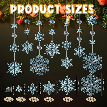 40Pcs Christmas Tree Decorations Christmas Snowflake Ornaments, Blue Acrylic Crystal Snowflakes Christmas Hanging Ornaments with Beads for Christmas Tree Winter Xmas Holiday Party Supplies Indoor