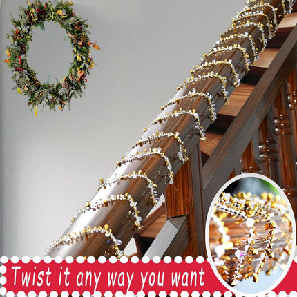 ULLIKI Sparkling Acrylic Diamond Christmas Decorations Set for Tree Ornaments, Beaded Garland Wreath Ribbon, Glass Crystal String, Table Party Wedding Door Window Hanging Decor (Gold-16.4 Feet)