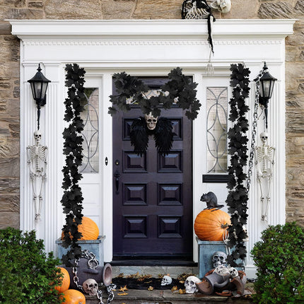 Black Maple Leaf Garland, 2PCS Halloween Artificial Hanging Fall Leave Vines, Fall Floral Garlands Thanksgiving Decor for Home Wedding Party (11.8FT)