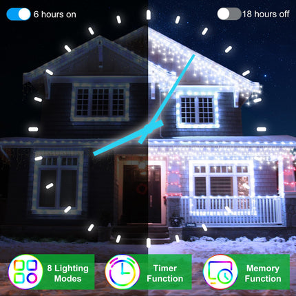 1296 LED Christma Lights With 288 Drops,131FT Outdoor Hanging lights with 8 Modes & Timer, Plug in Curtain String Lights Outdoor Waterproof for Fence Holiday Wedding Party Home Garden Decor Cool White