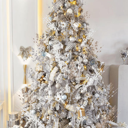 24 Pack Silver Christmas Tree Picks and Sprays, Artificial Glitter Berry Stems Branches for Christmas Tree Ornaments Glittery Bead Twigs for Holiday Party Garland DIY Xmas Berries Decorations