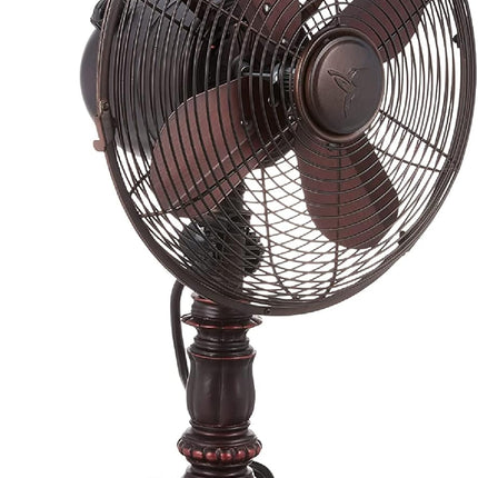 Decobreeze Oscillating Table Fan, 3 Speed Portable Fan, Kipling, Antique Metal Fan, 10 Inches