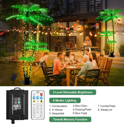 Artificial Palm Tree 6Ft 3Trunks 219LED Christmas Tree 8 Modes Timer Memory Function Lights Fake Plant Tree for Outside Patio Home Pool Yard Patio Hawaiian Office Party Tiki Bar Decor