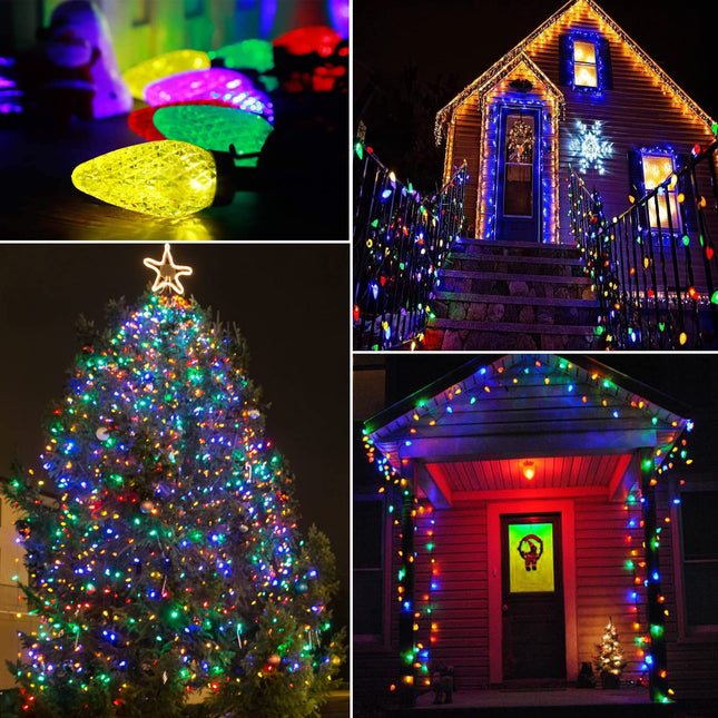 YIQU Extendable 2-Pack 66FT 100 Count C9 Christmas Lights Outdoor/Indoor, Waterproof Green Wire Plug in String Lights for Xmas Tree Garden Patio Wedding Party Decoration (Multicolor)