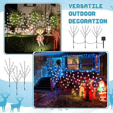 Retisee 6 Pack 120 LEDs Christmas Solar Snowflake Lights Christmas Outdoor Decorations Waterproof Prelit Snowflake Tree 8 Lighting Modes for Garden Path Yard Lawn Pathway Patio Walkway (White)