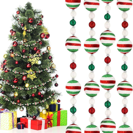 Dingion 15 Feet Peppermint Christmas Tree Bead Garlands Christmas Candy Cane Garlands Christmas Tree Balls Ornaments Xmas Tree Beads for holiday Fireplace Party Decorations (Vivid Ball)