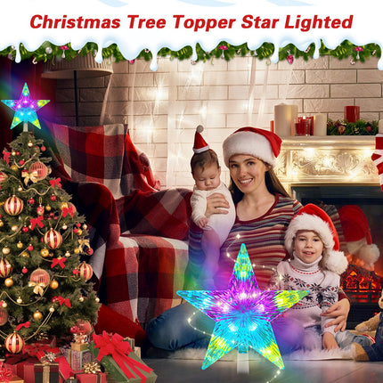 Christmas Star Tree Topper Lights 9.5inch 10LED Multicolour with Versatile Remote Controller 3AA Battery Powered Star Treetop Light for Xmas Tree Decoration （Indoor and Outdoor ）