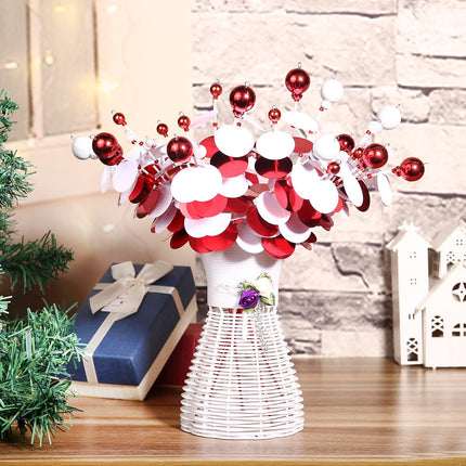 6PC Set 12" H Red White Christmas Ornaments Sequins Ball Pick, Christmas Tree Decorations Christmas Tree Topper Star Home Office Perfect Party Decorations s
