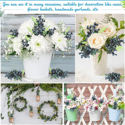 Yunsailing 30 Pcs Artificial Blue Berry Stems Bulk, 9.8 Inch Faux Berry Picks with Green Leaves, Fake Short Branch Fruit Flower for Christmas Tree Garland Home Wedding DIY Party Decoration(Blue)