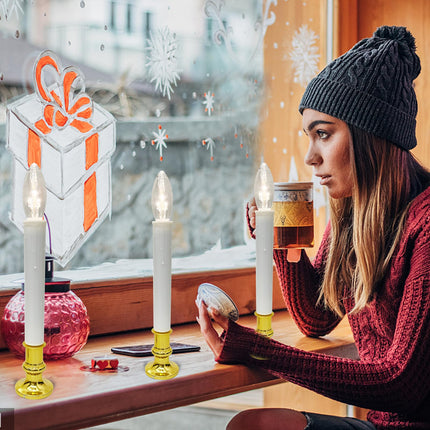 4 Pack Christmas Window Candle Lamps, Battery Operated LED Christmas Window Candle Lights with Automatic Timer and C26 3V LED Bulbs Candlestick for Indoor Windows Table Decor, 4 Suction Cup