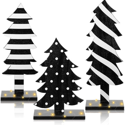 Meooeck Table Christmas Tree Decorations Farmhouse Black and White standing Handmade Wood Trees Rustic Wooden Christmas Tree Centerpieces for Tabletop Xmas Home Office Holiday Party Decor