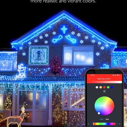 Brightown Smart Icicle Lights for Outside, 33Ft 304 LED RGB Smart Christmas Lights with 58 Preset Modes, App or Remote Control, Music Sync, Memory and Timer Function for Indoor/Outdoor Use