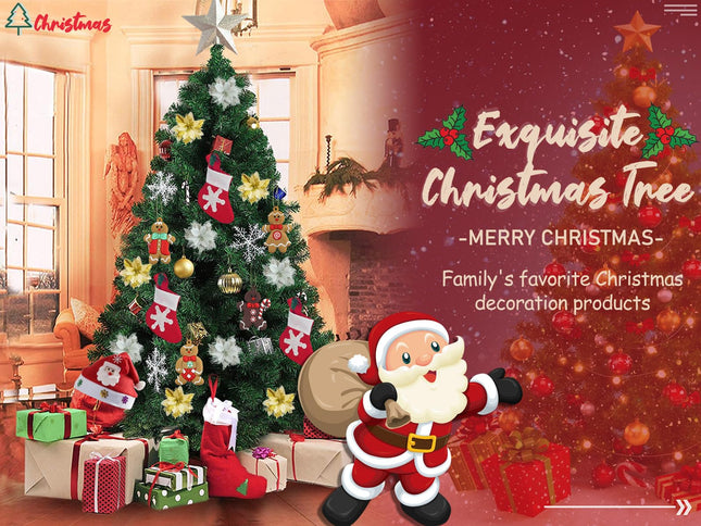 7.5ft Christmas Tree Unlit Arbol de Navidad 7.5 feet Artificial Xmas Tree with 1400 Tips Fluffy Spruce Tree with Decorations & Sturdy Stand Instead of Chucking Each Year, Green