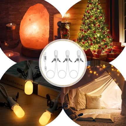 Accessory Cord with 3 LED Light, 8 Ft Halloween Christmas Village Cord Lights Bulb Accessories, Warm White LED Light Bulb for Halloween Blow Mold Light Replacement House Ceramic Trees(2 Pack)