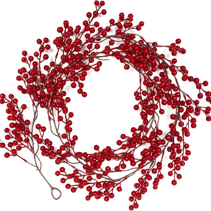 SHACOS Artificial Red Berry Garlands Set of 2 Christmas Garland Burgundy Red Berries Garland Holiday Winter Xmas Decoration Indoor Outdoor