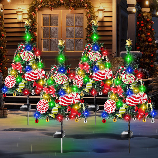 4 Pack 34 inch Solar Christmas Tree Lights Outdoor Waterproof Christmas Decorations Tree Lights Garden Stake Lights Decor 80 LED Lights Xmas Tree Light for Pathway Lawn Patio Yard Landscape