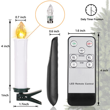 POWER 30PCS Flameless LED Taper Candles Battery Operated Christmas Tree Candle Lights With Remote Timer, Flickering Flame Mini Clip on Candles For Christmas Trees Garden Parties Home Decor (White)