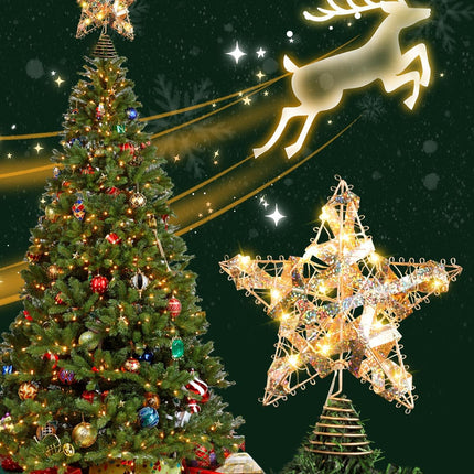 Christmas Tree Star Topper with Lights, 8" Gold Star Ornaments for Christmas Tree, Battery Operated Star Tree Toppers Christmas Decorations, Led Tree Topper, Estrella para Arbol De Navidad