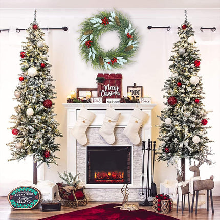 U'Artlines 18" Artificial Christmas Wreath Front Door Wreath with Red Berry Pine Cones Christmas Decorations for Winter Xmas Holiday Home Indoor Outdoor Use (Green,1)