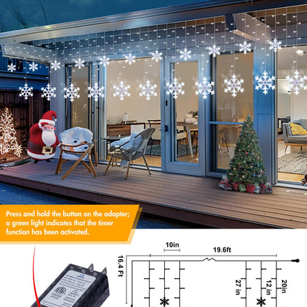 Brightown Snowflake Lights, 20Ft 228 LED Icicle Lights for Outside with 24 Drops, Connectable Curtain Christmas String Lights for Indoor Outdoor House Eaves Window Porch Tree, Pure White