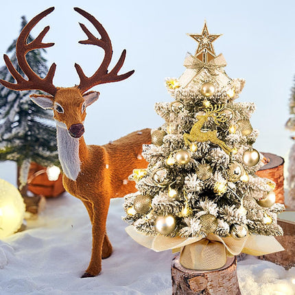 Mini Christmas Tree with Lights, 2ft Mini Christmas Tree with Decorations 24In Artificial Small Christmas Tree Pre-lit Snow Flocked Christmas Tree - for Table Desk Home Christmas Decoration