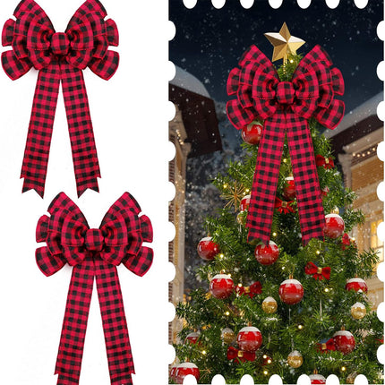 Chuangdi 4 Pieces Christmas Buffalo Plaid Bows 19.3x10 Inches Red Black Large Plaid Christmas Wreath Bows Xmas Buffalo Check Bows Ornaments for Christmas Tree Indoor Outdoor Decorations