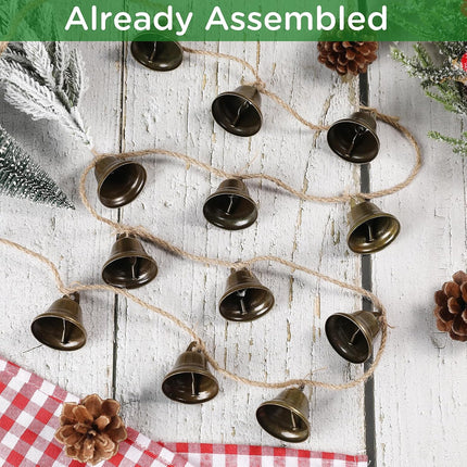 Christmas Decorations -Bells Christmas Garland-Rustic Bells Garland Banner for Christmas Tree Mantle Fireplace and Wall Decor
