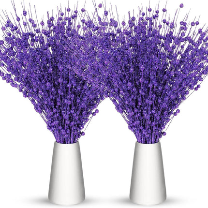 Geosar 30 Pcs Christmas Artificial Glitter Berry Stem Decorations Bead Sticks Pick 17 Inch Xmas Ornaments Glittery Twigs for Christmas Tree Halloween Wreath Vase Filler Home Decor(Purple)