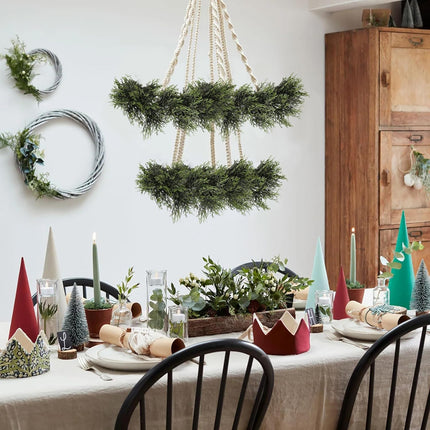 RECUTMS Artificial Christmas Garland 1pcs Fake Vines Ivy Greenery Stiff Green Leaves Plants Table Garland Decor Faux Hanging Plastic Plant for Indoor Outdoor Home Party Wall Mantle (Green H)