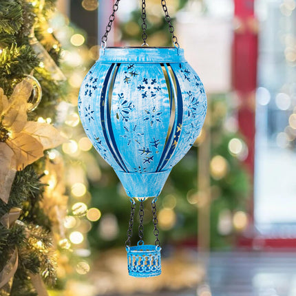 Christmas Hot Air Balloon Solar Lantern, Snowflake Metal Christmas Outdoor Solar Lanterns Waterproof for Yard Patio Porch Garden, Solar Christmas Decorations s for Kids Women Adults