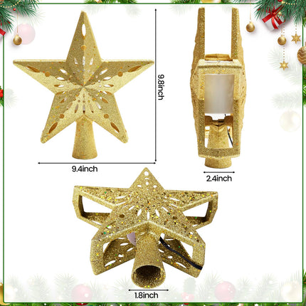 Christmas Tree Topper Lighted, Hollow Star Tree Topper with 8 Projection Modes, Christmas Ornaments Built-in LED Rotating Lights,Dynamic Projection for Xmas,Halloween Decorations (Gold&Multi)
