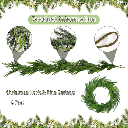 1 Pcs 6ft Christmas Cedar Garland,Artificial Green Cedar Garland,Real Touch Pine Garland for Home Fireplace Indoor Outdoor Holiday Party Decoration