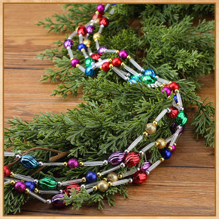 Highergo 16ft Christmas Tree Bead Garland Retro Bead Garland Candy Bead Garland Christmas Beaded Garland for Tree Party Supplies Staircase Fireplace Hanging Ornaments(Multicolor,Circle and Ellipse)