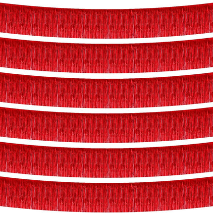 6 Pack 10 Feet Foil Fringe Garland Metallic Tinsel Banner Wall Hanging Curtain Streamers Backdrop for Parade Floats Bachelorette Wedding Birthday Party Thanksgiving Christmas Decorations(Red)