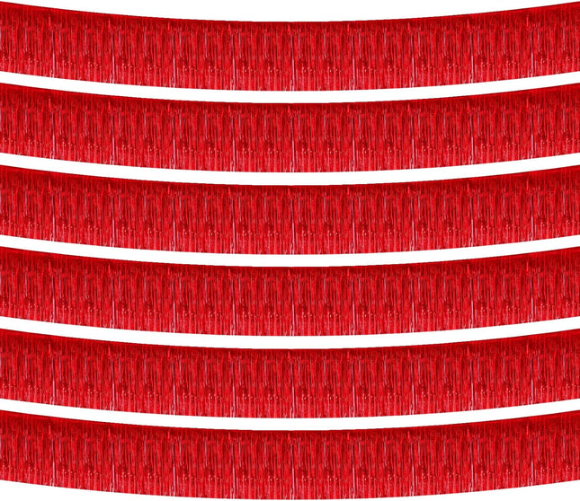 6 Pack 10 Feet Foil Fringe Garland Metallic Tinsel Banner Wall Hanging Curtain Streamers Backdrop for Parade Floats Bachelorette Wedding Birthday Party Thanksgiving Christmas Decorations(Red)
