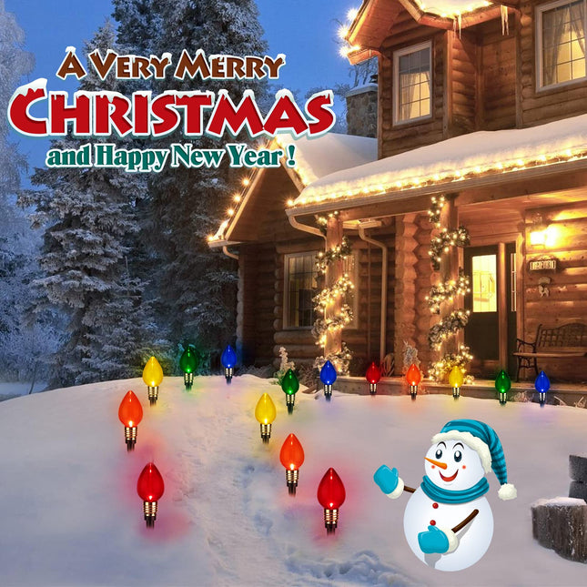 2 Pack C9 Christmas Pathway Lights Outdoor Total 34.8 Ft 20 Lights Waterproof Connectable Walkway Lights for Yard Ground Sidewalk Driveway Christmas Decorations