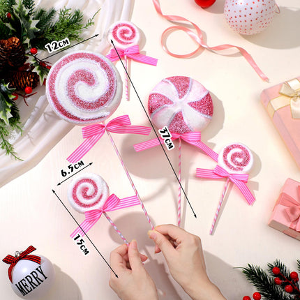 Wettarn 12 Pieces Christmas Tree Picks Christmas Candy and Lollipop Pick Striped Christmas Decorations Candy Tree Topper for Xmas Tree Craft Home Holiday Party Decor (Pink)