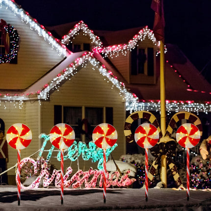 Bencailor 10 Pcs Christmas Pathway Marker Light Xmas Red and White Lollipop Solar Powered Light Christmas Outdoor Decoration Candy Cane Driveway Light Plugin for Yard Patio (Novel)