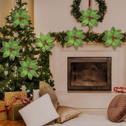 6 Pcs Green Peppermint Edge Christmas Poinsettia Stem 10.24 x 3.94 Inch Silk Velvet Artificial Poinsettia Flowers Fake Poinsettia Blooms for Christmas Trees and Holiday Decorations