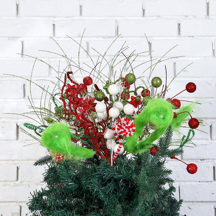 Christmas Tree Topper Red Green Christmas Tree Picks Decoration with Spring 17 Inch Elf Glitter Spiral Stem Sequins Ball Curly Pick Green Faux Fur Curly for Xmas Tree Ornaments Decoration