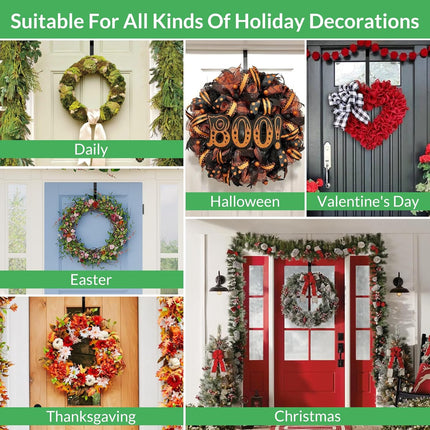 WISYOK Wreath Hangers for Front Door, Extra Long Door Hanger Hook Adjustable from 15 to 25 Inches, Black Metal Hook Over The Door for Christmas Halloween Autumn Decor