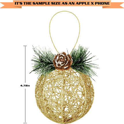 Christmas Ball Ornaments, 4pc Set Gold Pinecone Rattan Thread String Christmas Tree Ornament Xmas Trees Wedding Party Decorations