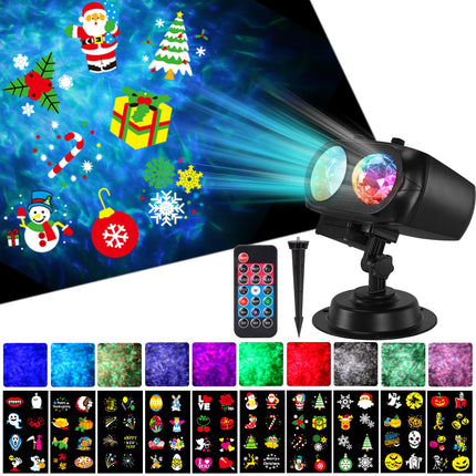 HAKUTA Halloween Christmas Projector Lights,HD Wave Ocean Effect LED Projector with 10 HD Slides (3D Ocean Wave +Patterns) and Remote Control for Christmas, Halloween, Thanksgiving