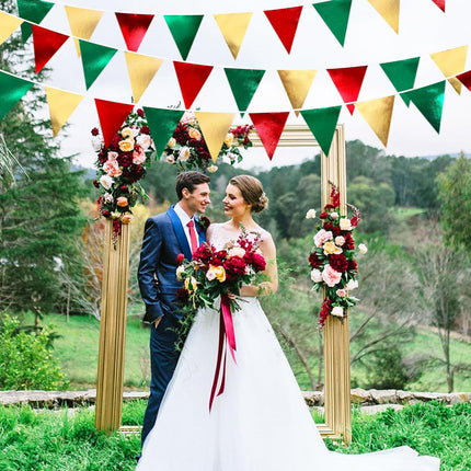 Christmas Party Decorations Triangle Pennant Banner Flag Red Green Gold Metallic Fabric Bunting Garland for Xmas Holiday Wedding Bridal Shower Birthday Bachelorette Graduation Year Party Supplies
