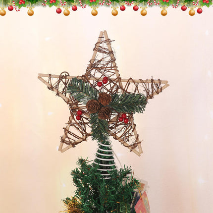 Rattan Christmas Star Tree Topper, 11.8" Natural Pinecone Christmas Tree Topper with 20 LED Lights Star, Tree Toppers Christmas Decorations for Christmas Tree Indoor Rattan Natural Xmas Decorations